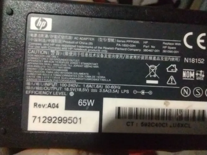 Fonte Carregador HP 65W  PA-1650-02H