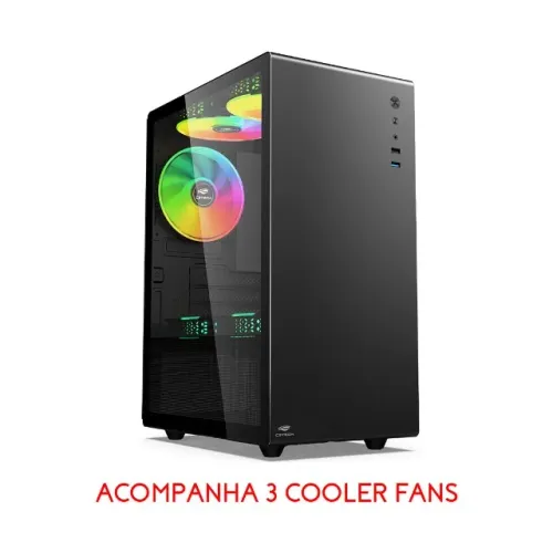 Gabinete Gamer C3Tech MT-G200BK *Com 3 Coolers Preto* - Micro ATX e Mini ITX - WZetta