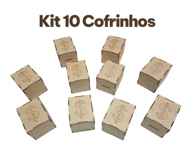 Kit 10 Cofrinho de Madeira MDF, Cru, Cofre Porta Moedas ou Lembrancinha