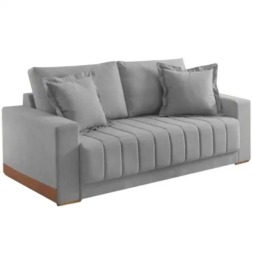 Sofá Fixo Design Moderno Linho Cinza p54