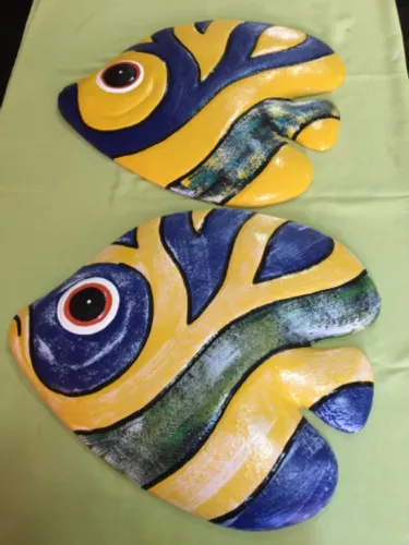 2 Peixes Decorativos Artesanal de Concreto 55x47 