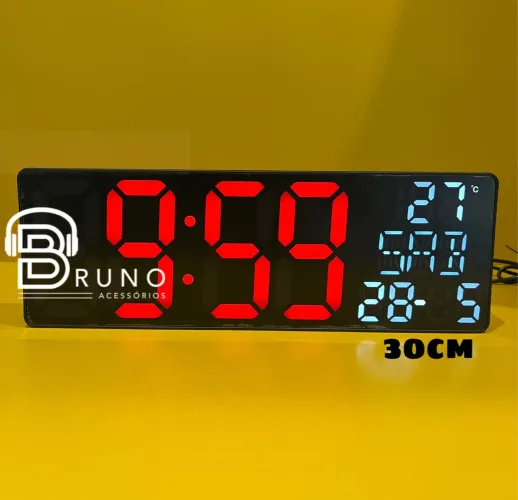 Relógio Digital LED Grande com Calendário e Temperatura