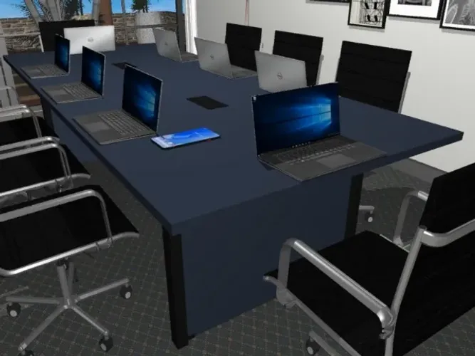 Mesa de Reunião Delluxe Wood: 8 Tomadas: L220cm x L120cm x A74cm.