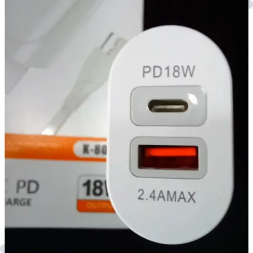 Carregador Turbo Rápido 18w Usb E Usb-c Pd + Cabo Micro Usb