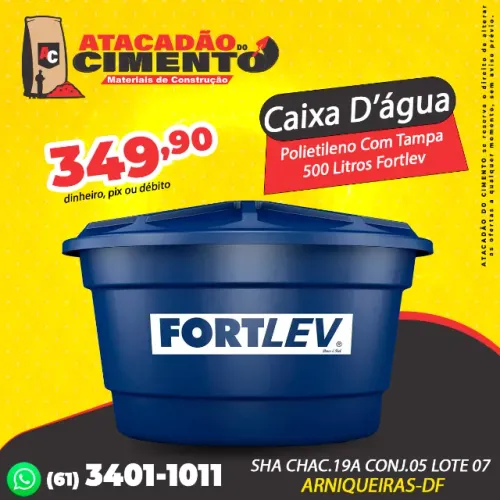 Caixa D'água Polietileno Com Tampa 500 Litros Fortlev