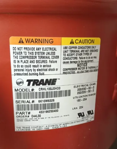 Compressor Hermético usado TRANE 10TR Modelo CRHL100JOH00 220V 3F R-22 Compatível Maneurop
