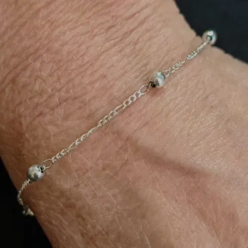Pulseira de Prata polida, Elo 3 X 1 Com bolinhas