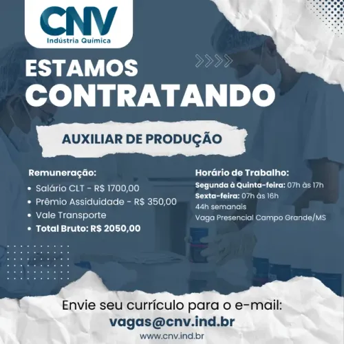 Auxiliar de Produção - CLT - Salário Bruto: R$ 2050,00
