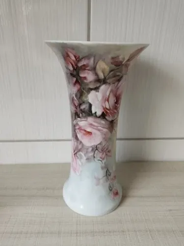 Vaso Antigo Porcelana Real Pintado A Mão Tema Flores