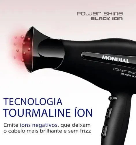 SECADOR DE CABELO MONDIAL POWER SHINE BLACK 3 TEMPERATURAS 2000W 110
