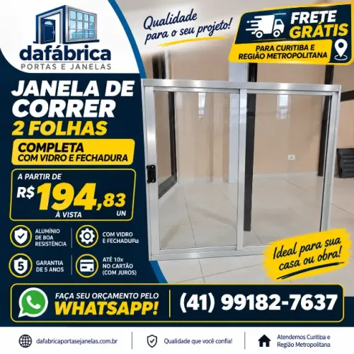 Janela de alumínio 2 folhas, completa com vidro e fechadura