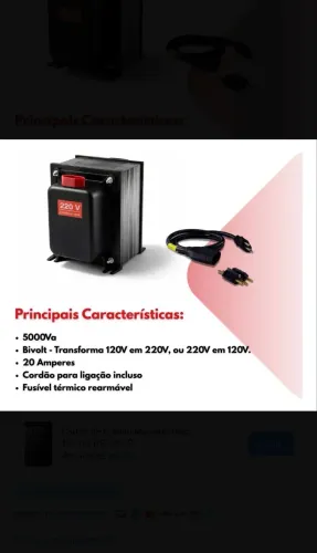 Autotransformador Bivolt Slim 20A de 5000VA Para Ar Condicionado e Eletrodomésticos