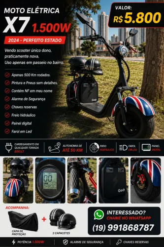 Moto Elétrica X7 1.500W 2024 - Perfeito Estado