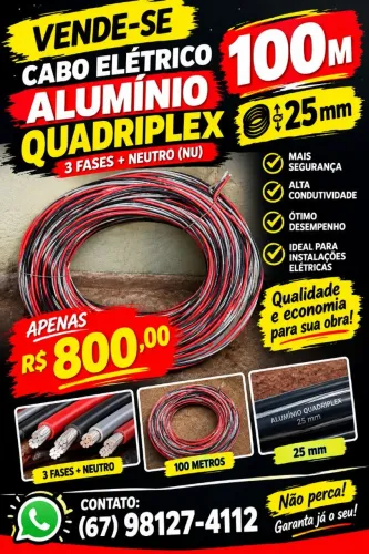 CABO ALUMÍNIO 100M 25 mm 3 Fases + Neutro Nu