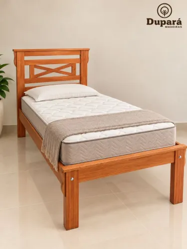 Cama solteiro em Madeira de Lei