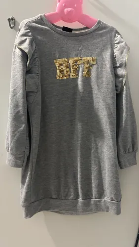 vestido infantil de manga comprida ?bff? com brilho dourado