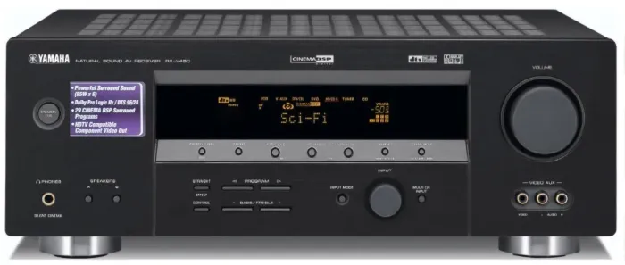 Receiver Yamaha RX-V450 c 5 cx de som (4 satélites,1 central) e subwoofer, todas Infinity