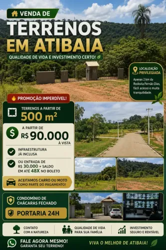 Terreno em Condomínio Fechado em Atibaia - 500m² - Aceita Carro