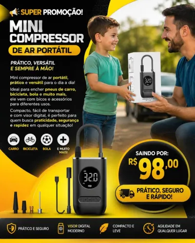 mini compressor portátil. O presente ideal para dia dos Pais