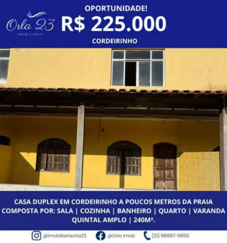 CORDEIRINHO, ORLA 23 IMOBILIÁRIA VENDE! Casa c/ possibilidade de ampliação a 100m da praia