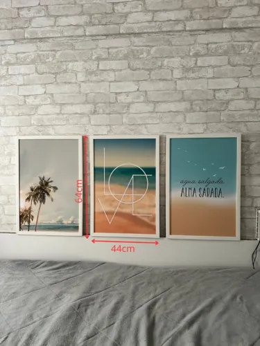 Quadro Decorativo Triplo - Tema Praia (LOVE + Frase)