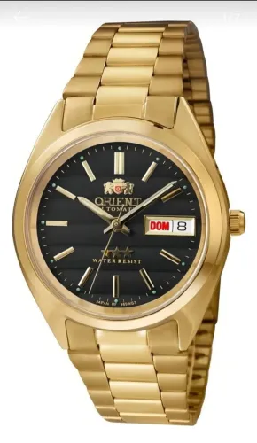 Relógio Orient Masculino Dourado Automático Cor do fundo Preto