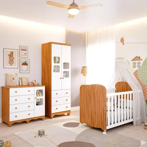 Quarto de Bebê Completo Berço Americano Uli Guarda Roupa Uli 2 Portas Cômoda Uli 100%MDF