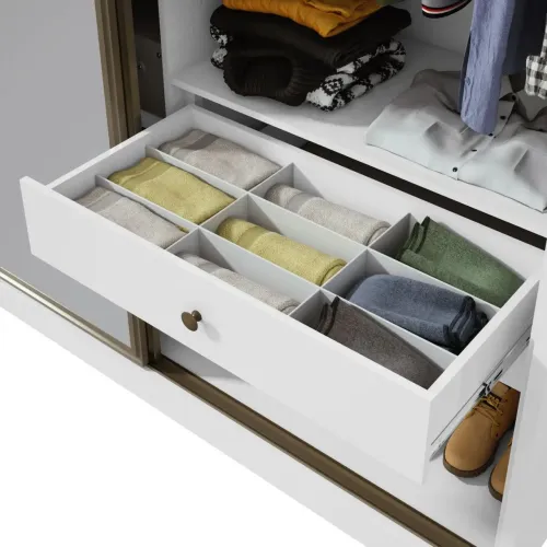 Guarda Roupa Casal com Espelho 3 Portas de Correr 6 Gavetas 270,5cm Spazio Glass