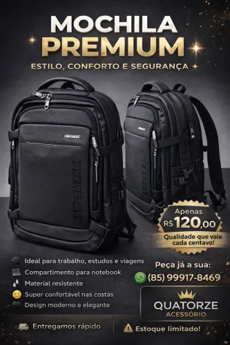 Mochila Reforçada Impermeável com Espaço para Notebook