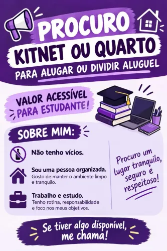 Procuro kitnet ou quarto p/ alugar