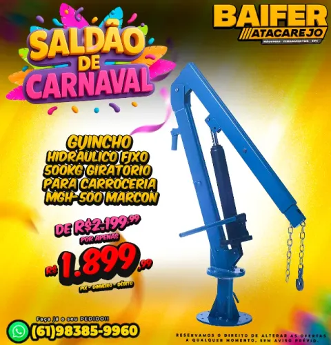 Guincho Hidráulico Fixo 500kg Giratório Para Carroceria MGH-500 Marcon