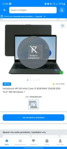 Notebook hp ssd 256 i3 