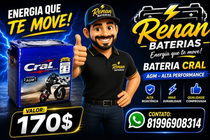 Bateria Cral 1 ano garantia fan 160 bros crosser fazer 