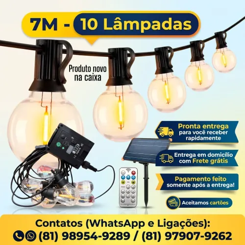 10 Luzes De Corda Solar Impermeáveis Brancas Quentes 7M