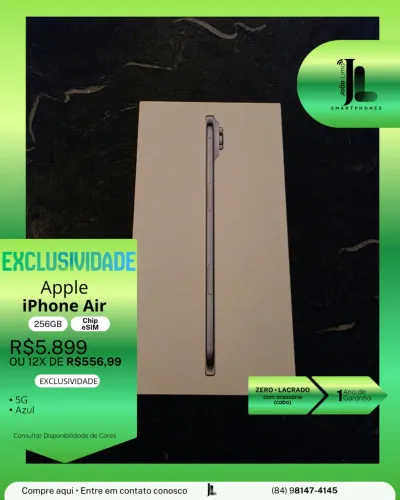 IPHONE AIR, 256GB, CHIP ESIM, LACRADO, EXCLUSIVO!