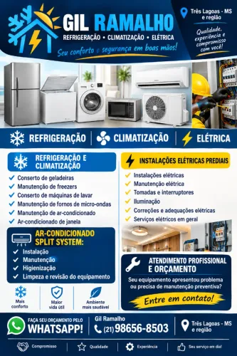 Serviços em Refrigeração, Ar-Condicionado, Máquinas de Lavar e Elétrica - Três Lagoas/MS