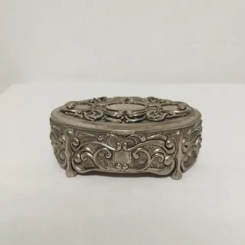 Porta-Jóias Oval Vintage Banhado a Prata Silver Plated Vera Lucino
