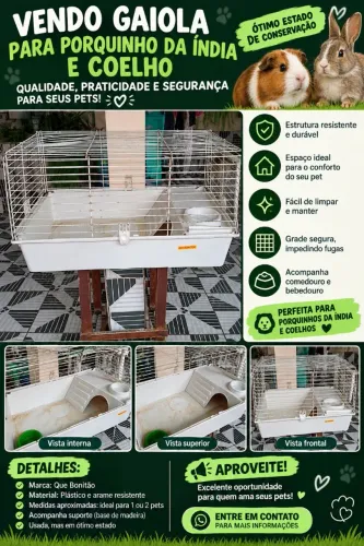Gaiola para coelho e porquinho da índia