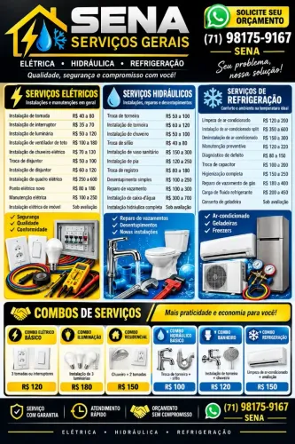 SERVIÇOS EM ELÉTRICA, HIDRÁULICA E REFRIGERAÇÃO