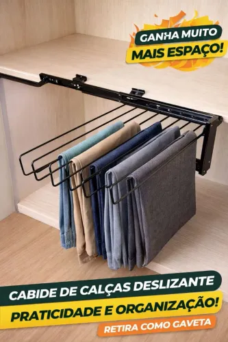 Cabide Organizador de Calças Deslizante Tipo Gaveta - Metal Resistente