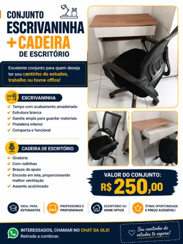 CONJUNTO ESCRIVANINHA + CADEIRA DE ESCRITÓRIO