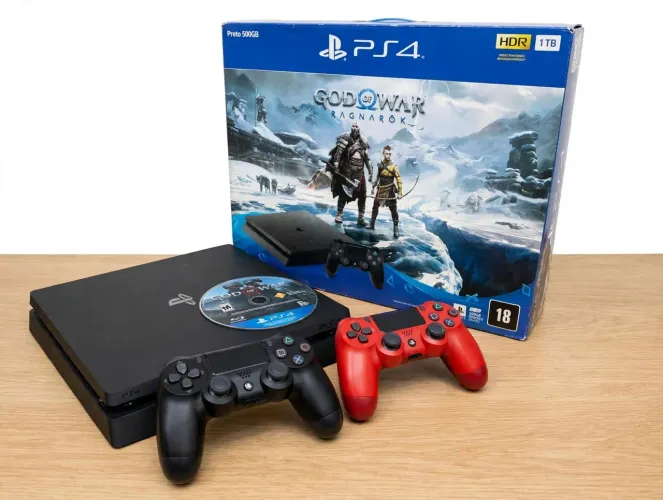 PS4 Slim 1 TB Controles e Caixa - R$ 1.499