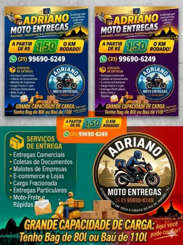 Motoboy RJ - Entregador de moto com bag de 80l e baú de 110l.