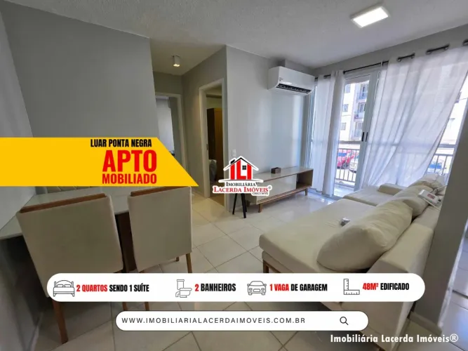 Apartamento mobiliado Luar Ponta Negra, com 2 quartos, 48m², 1 vaga de garagem