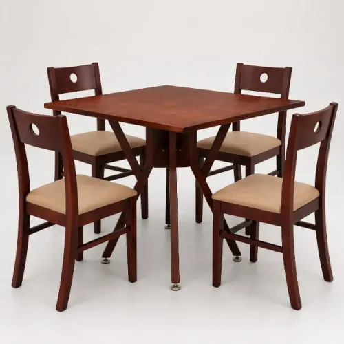 Mesa de Madeira + 4 Cadeiras | Kit para Restaurante, Cafeteria ou Área Gourmet