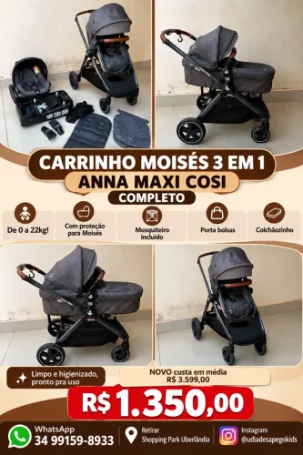 Carrinho Moisés 3 em 1 Anna Maxi Cosi completo 