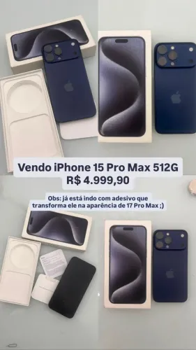 Vendo iPhone 15 Pro Max 512G que vai com aparência de 17 Pro Max