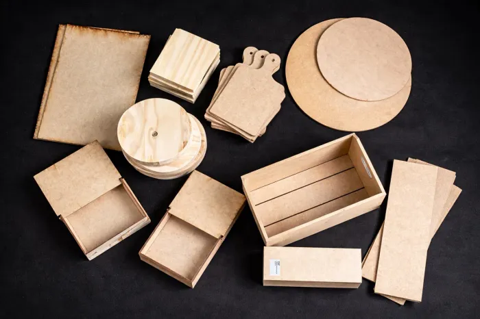 Kit MDF Cru Variado com Caixas, Placas e Bases | Ideal para Artesanato e Personalização