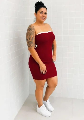 Vestido tomara que caia canelado