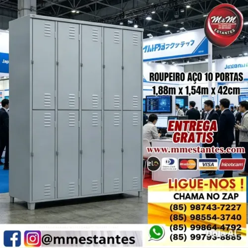 Entrega Grátis - Armário de Aço Guarda Volumes 10 Portas Longo